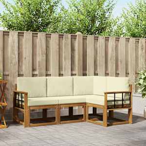 Zunanja garnitura za sedenje z blazino 4 pcs Naravna in smetana