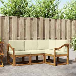 Zunanja garnitura za sedenje z blazino 4 pcs Naravna in smetana