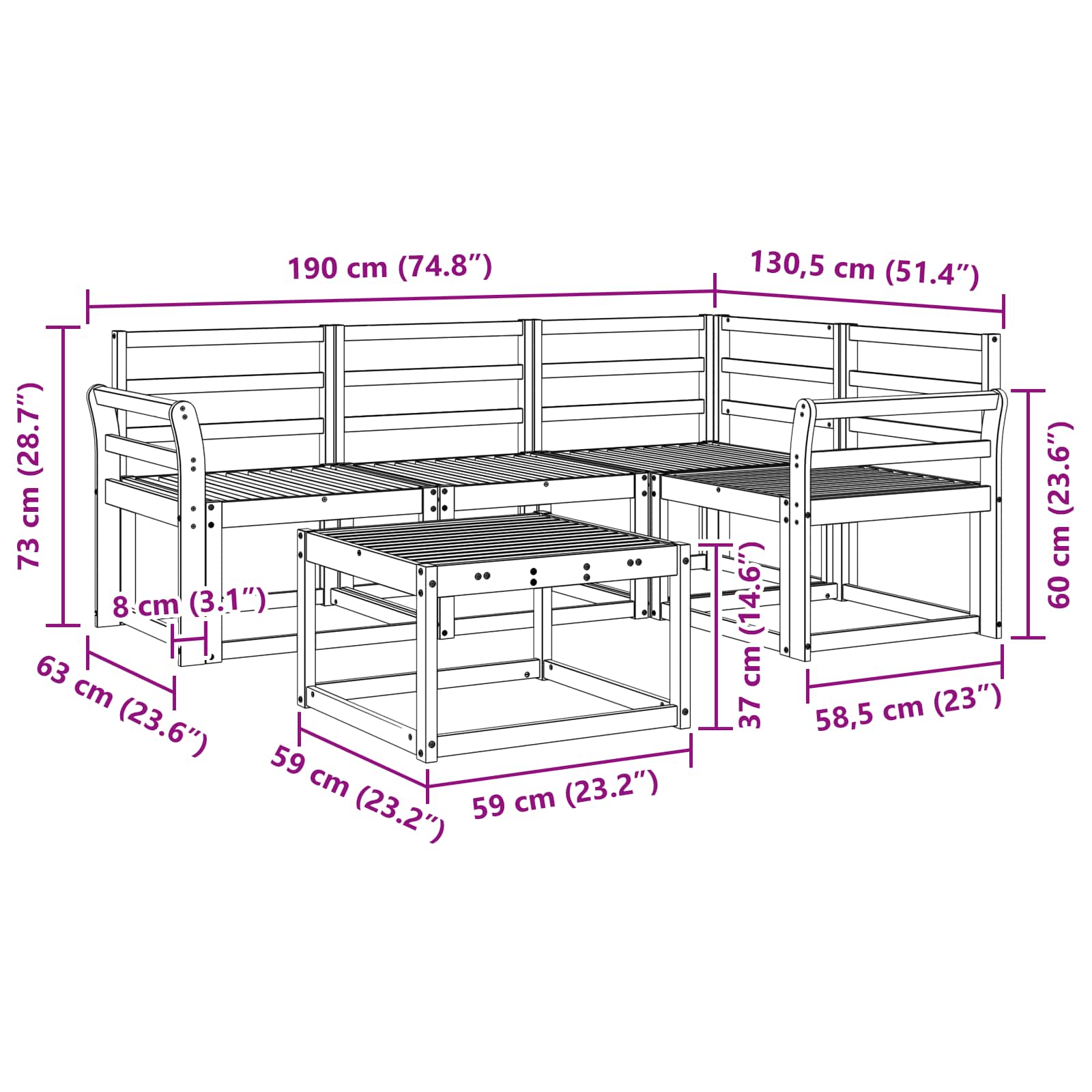 Zunanja garnitura za sedenje 5 pcs Naravna Masiven les akacije - slika 9