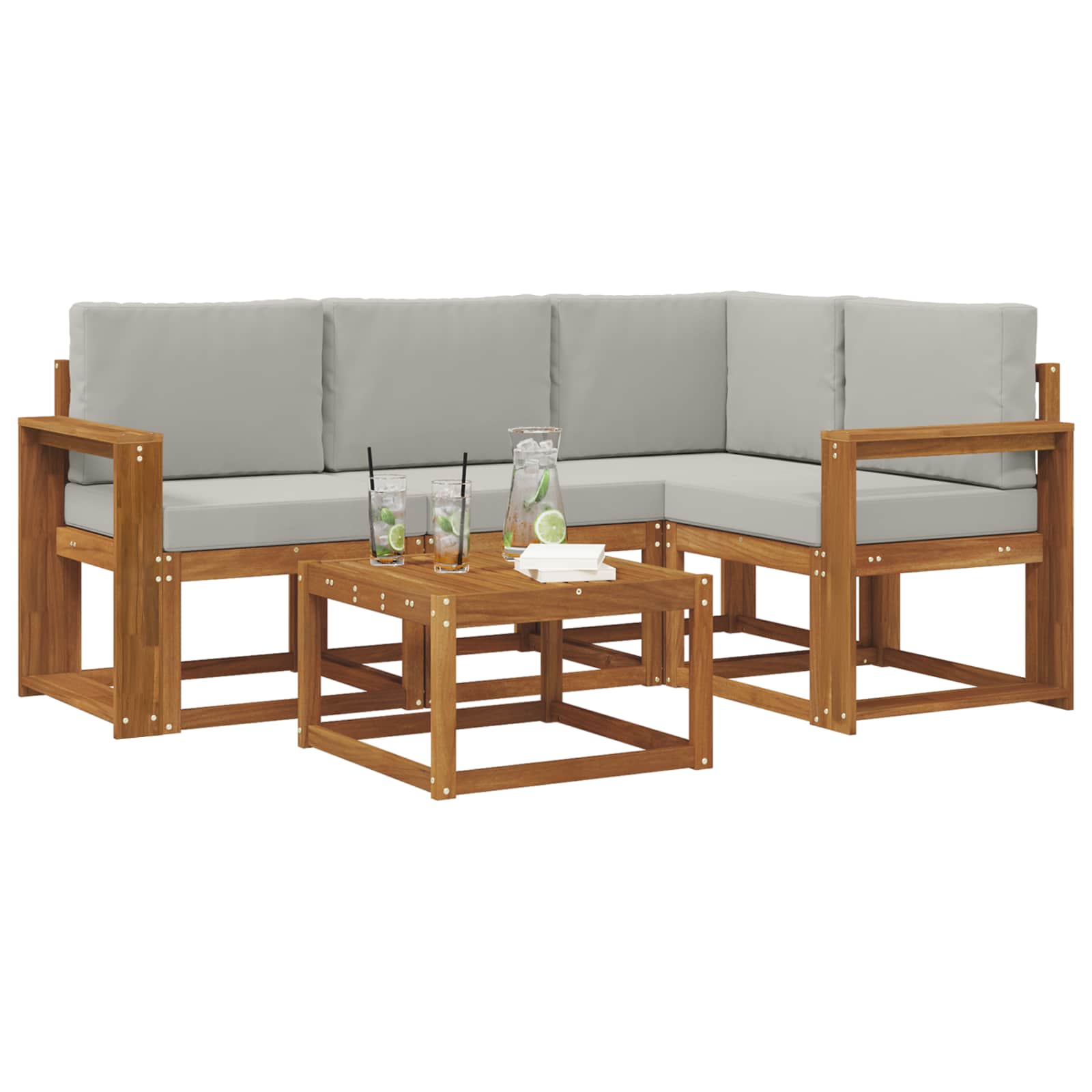 Zunanja garnitura za sedenje 5 pcs Naravna in svetlo siva - slika 3