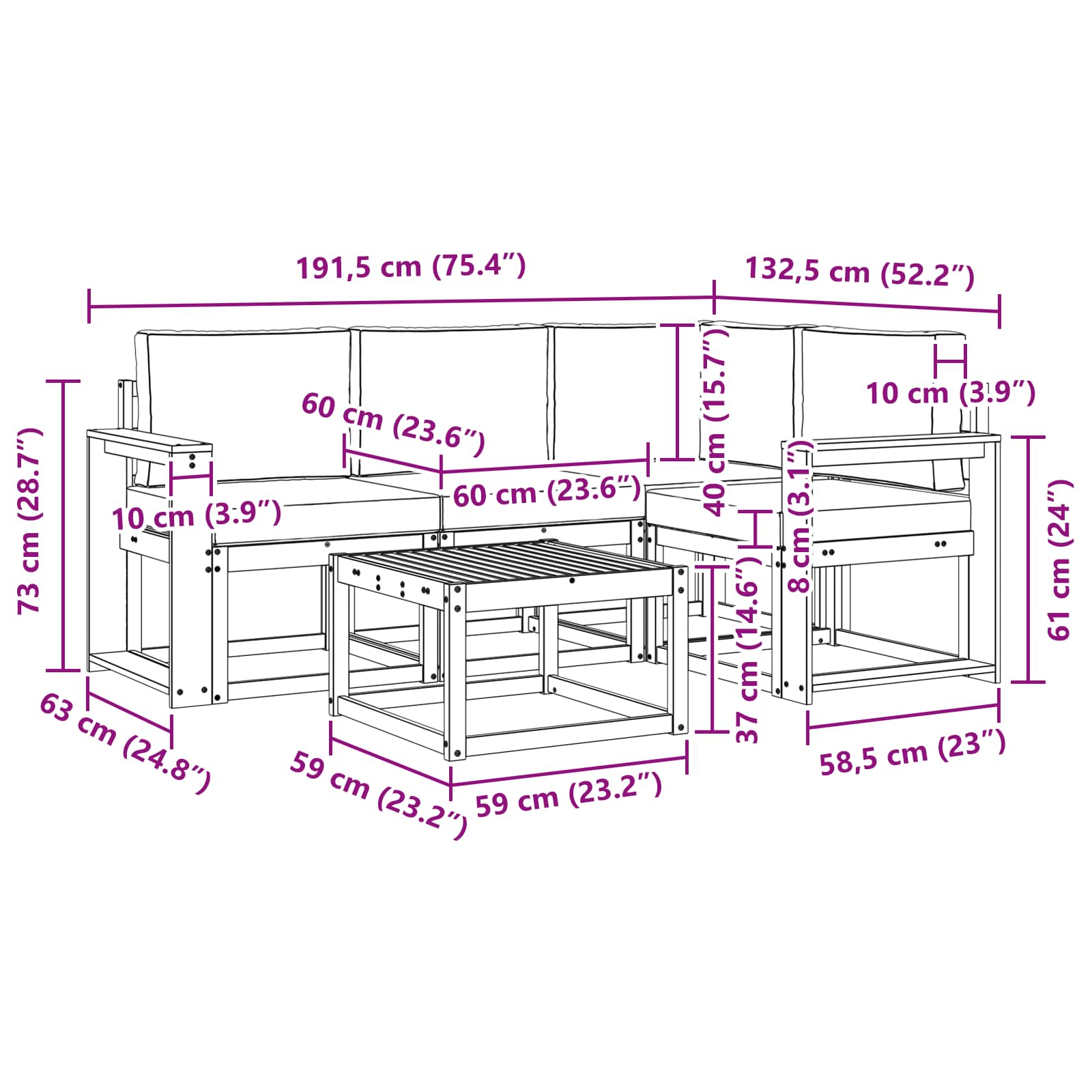 Zunanja garnitura za sedenje 5 pcs Naravna in svetlo siva - slika 8