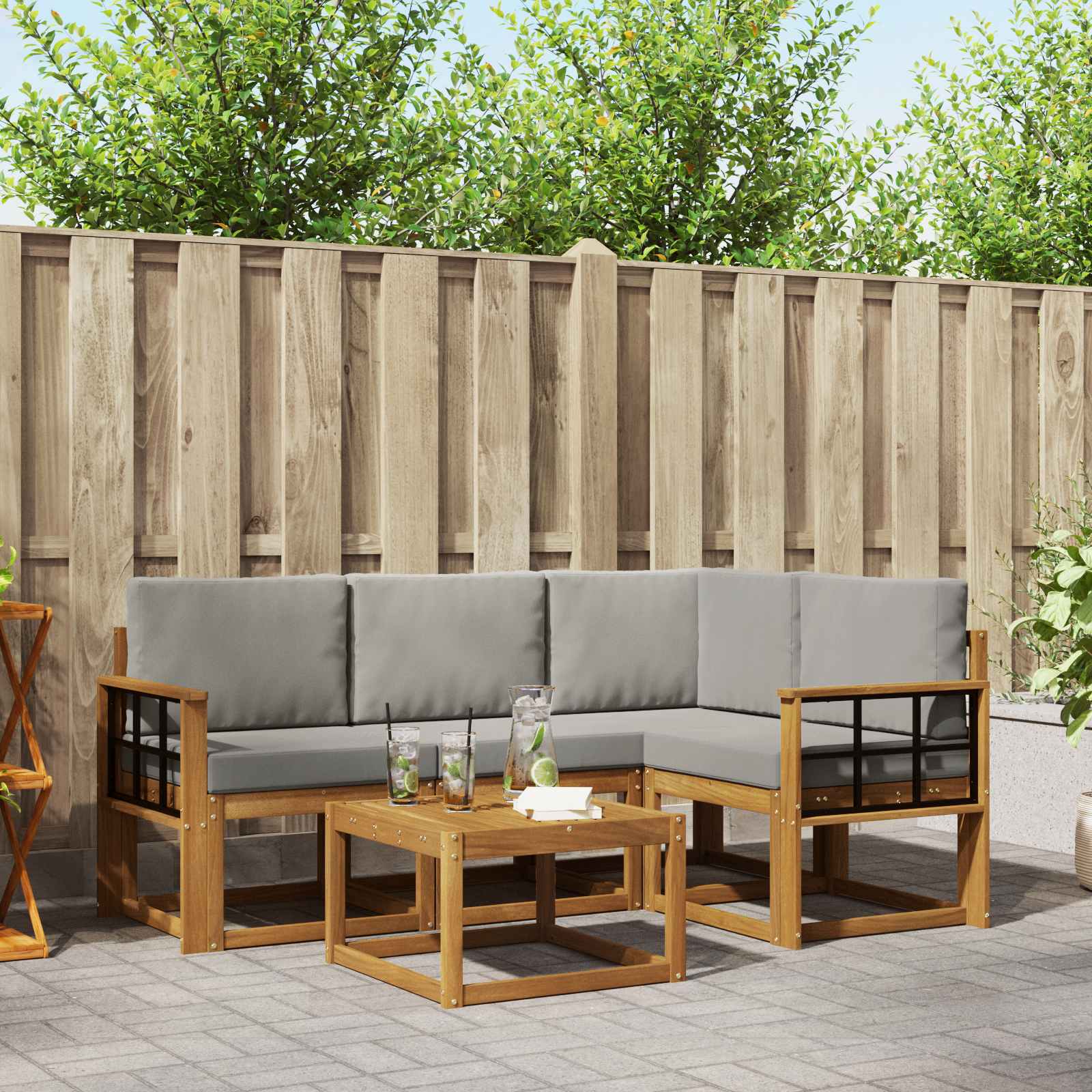 vidaXL Outdoor-Sofagarnitur mit Kissen 5 pcs Natürlich und Hellgrau