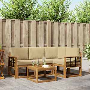 Zunanja garnitura za sedenje z blazino 5 pcs Naravna in bež