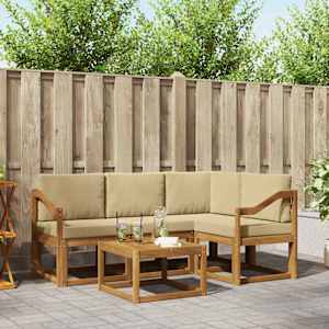 Zunanja garnitura za sedenje z blazino 5 pcs Naravna in bež