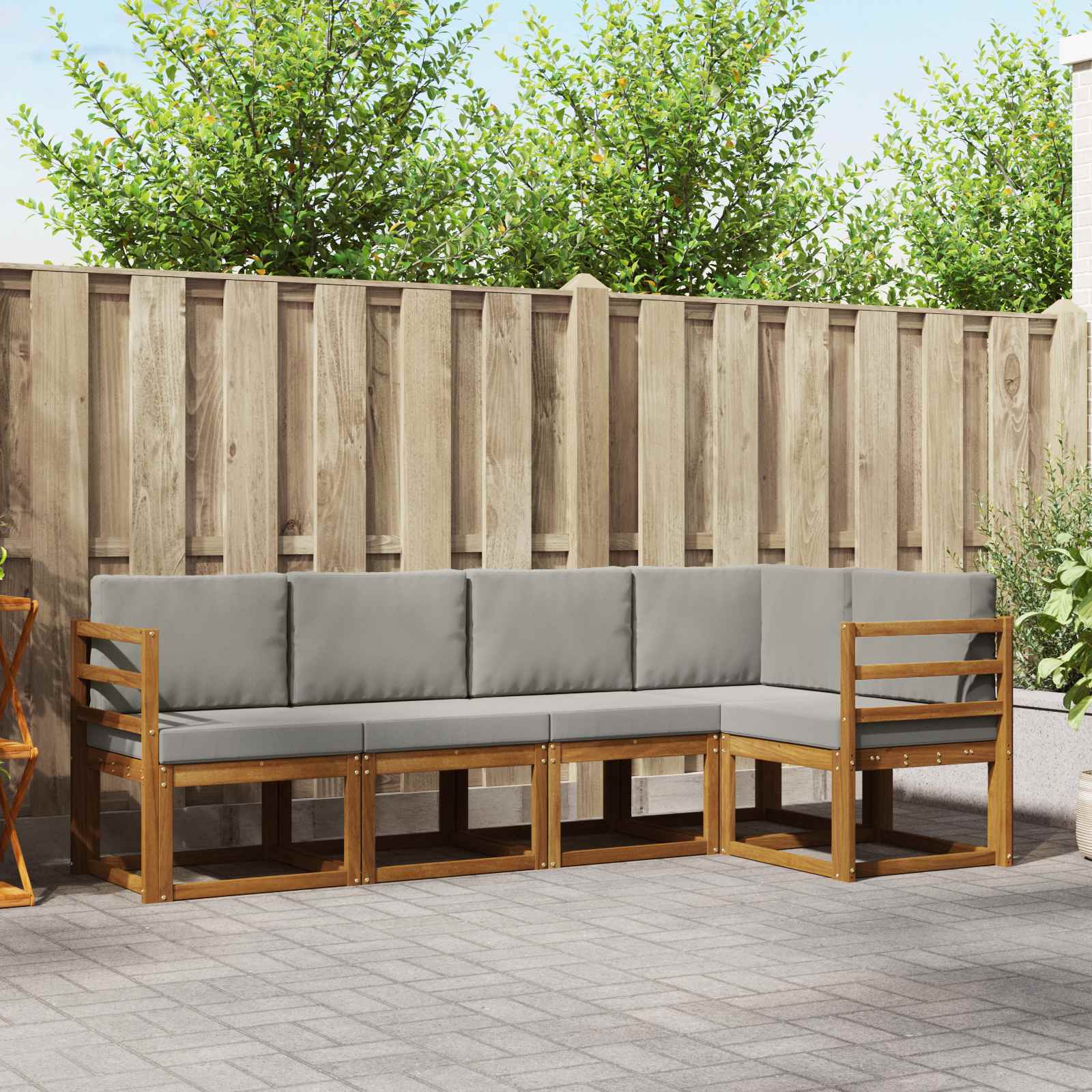 vidaXL Sofa Set mit Kissen 5 pcs Natürlich und Hellgrau