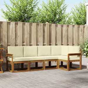 Zunanja garnitura za sedenje z blazino 5 pcs Naravna in smetana