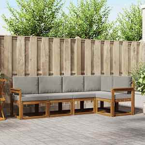 Zunanja garnitura za sedenje 5 pcs Naravna in svetlo siva