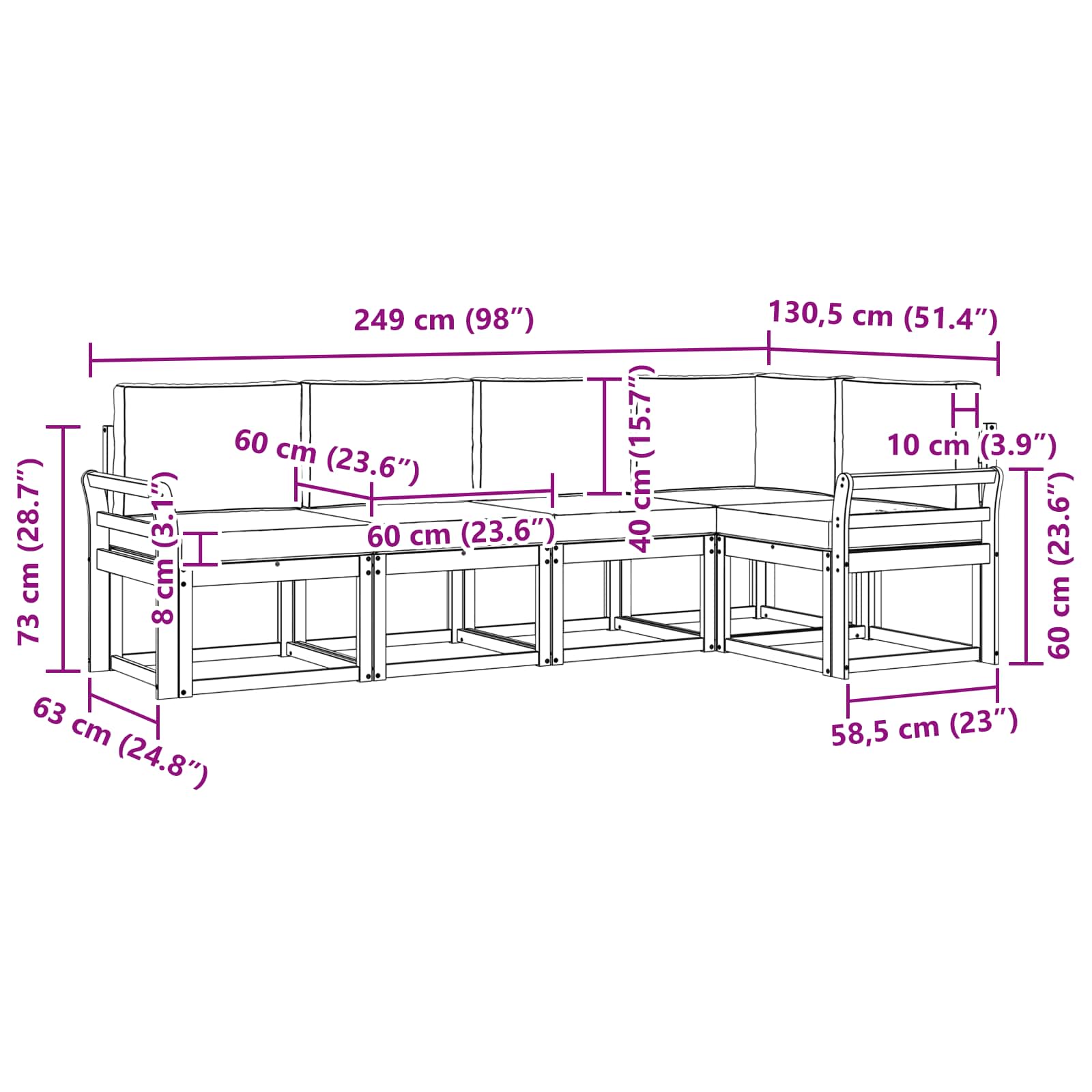 Zunanja garnitura za sedenje 5 pcs Naravna in svetlo siva - slika 7