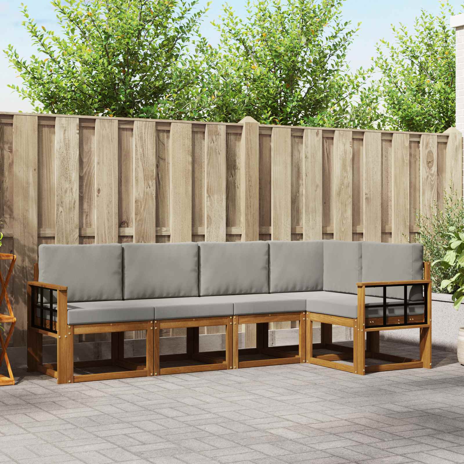 vidaXL Sofa Set mit Kissen 5 pcs Natürlich und Hellgrau