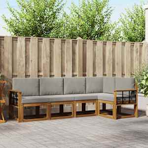 Zunanja garnitura za sedenje 5 pcs Naravna in svetlo siva