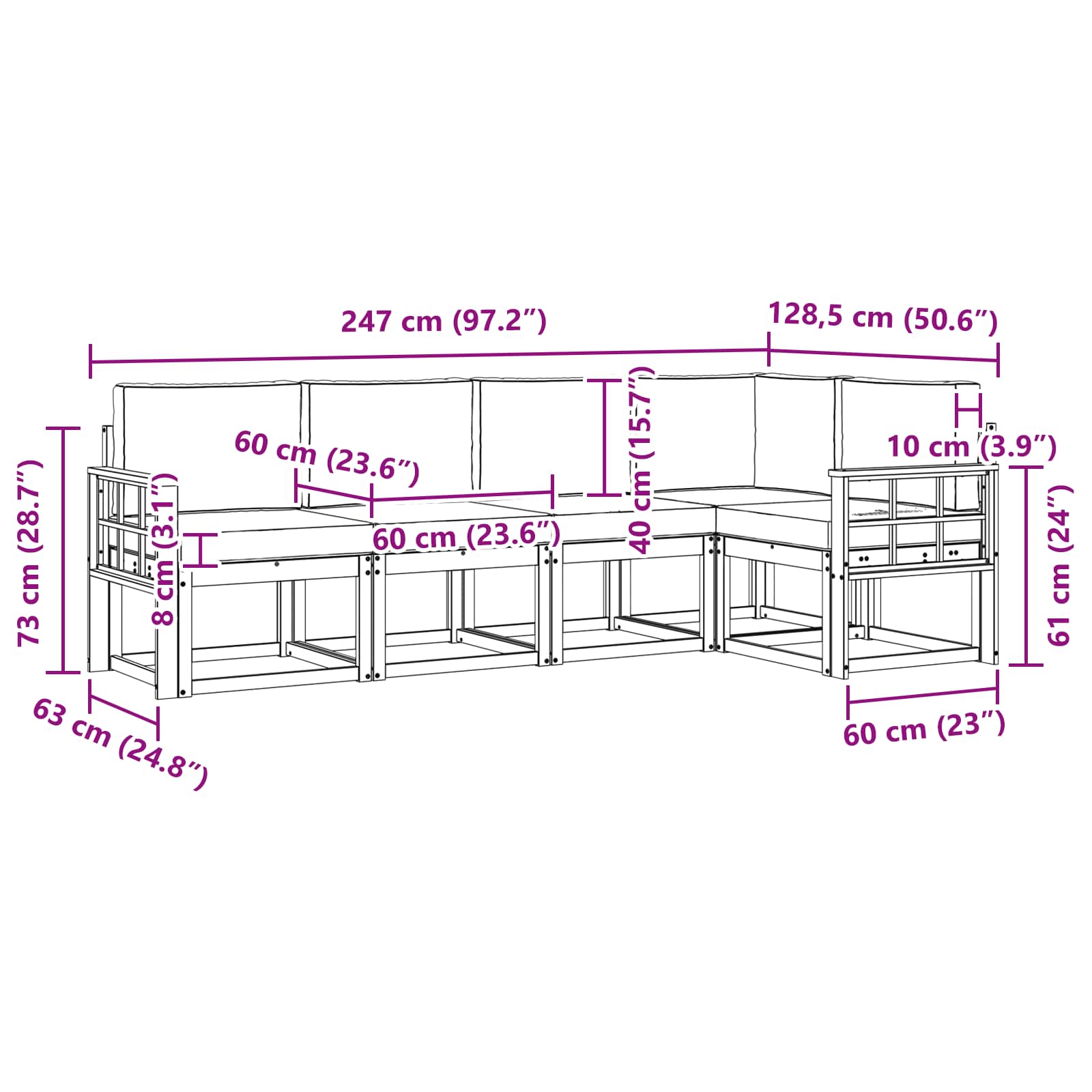 Zunanja garnitura za sedenje 5 pcs Naravna in svetlo siva - slika 10