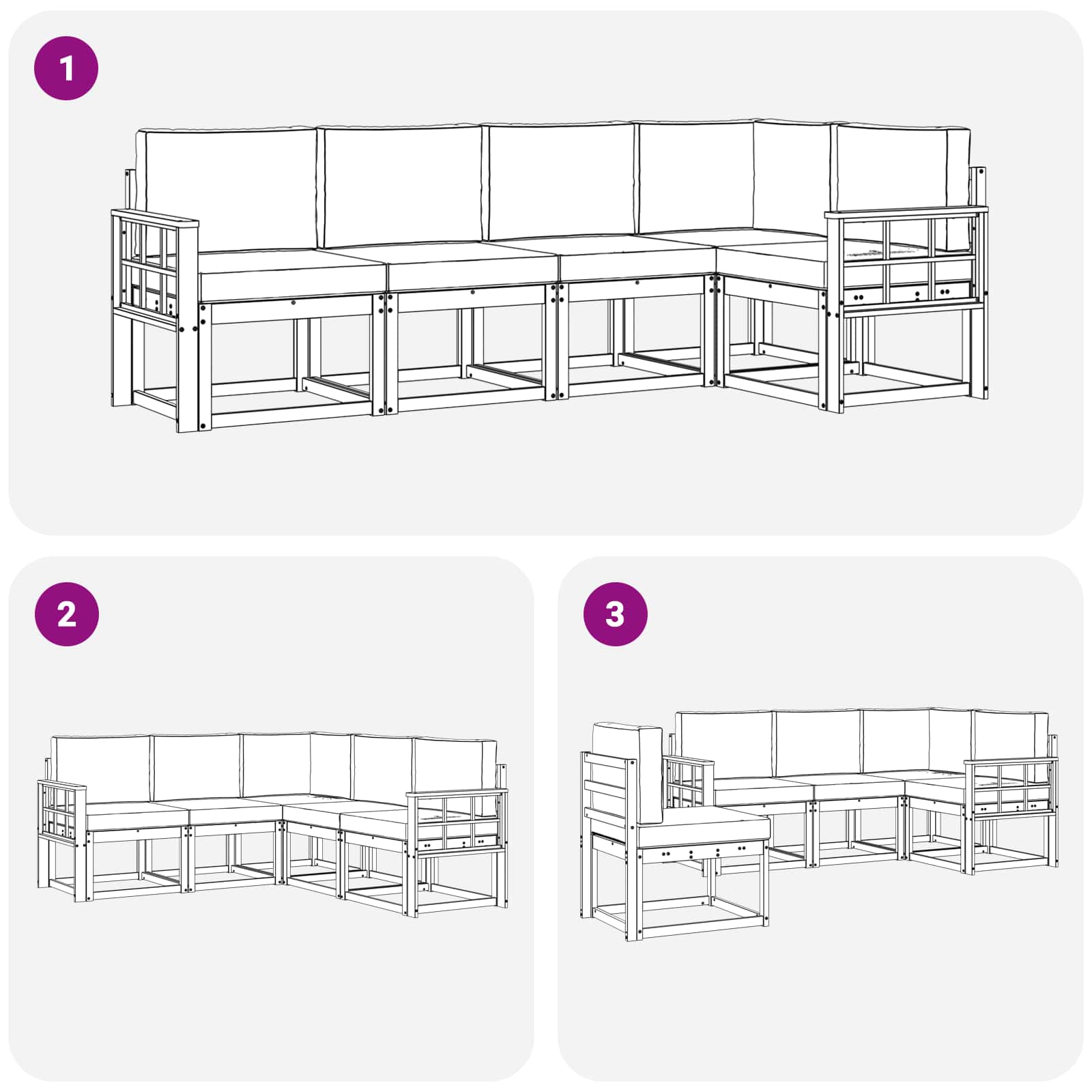 Zunanja garnitura za sedenje 5 pcs Naravna in svetlo siva - slika 7