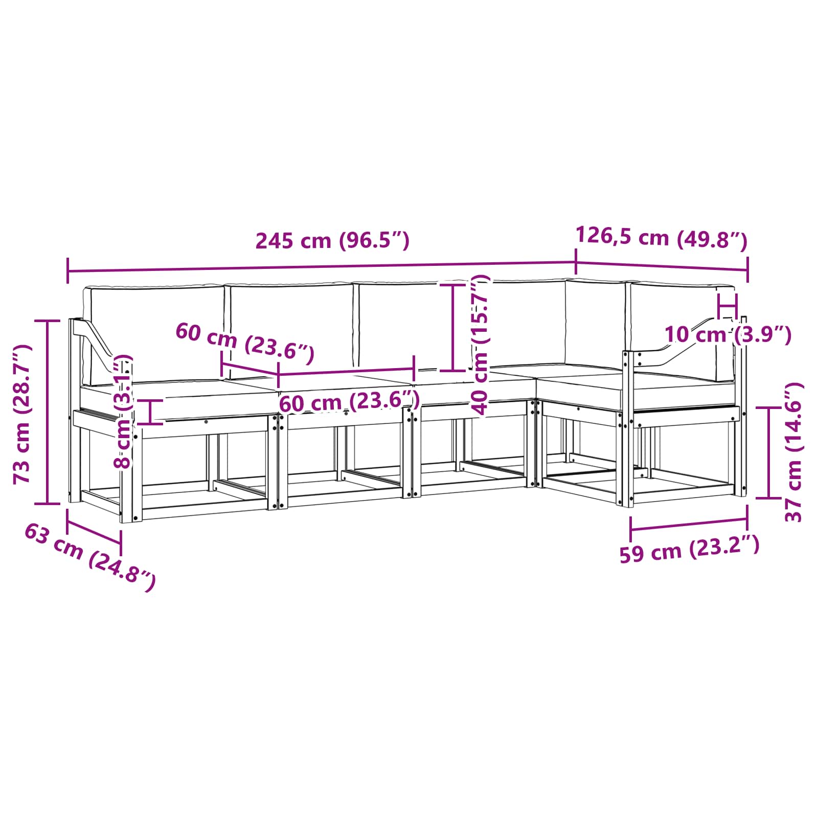 vidaXL Sofa Set mit Kissen 5 pcs Natur und Beige – Bild 8