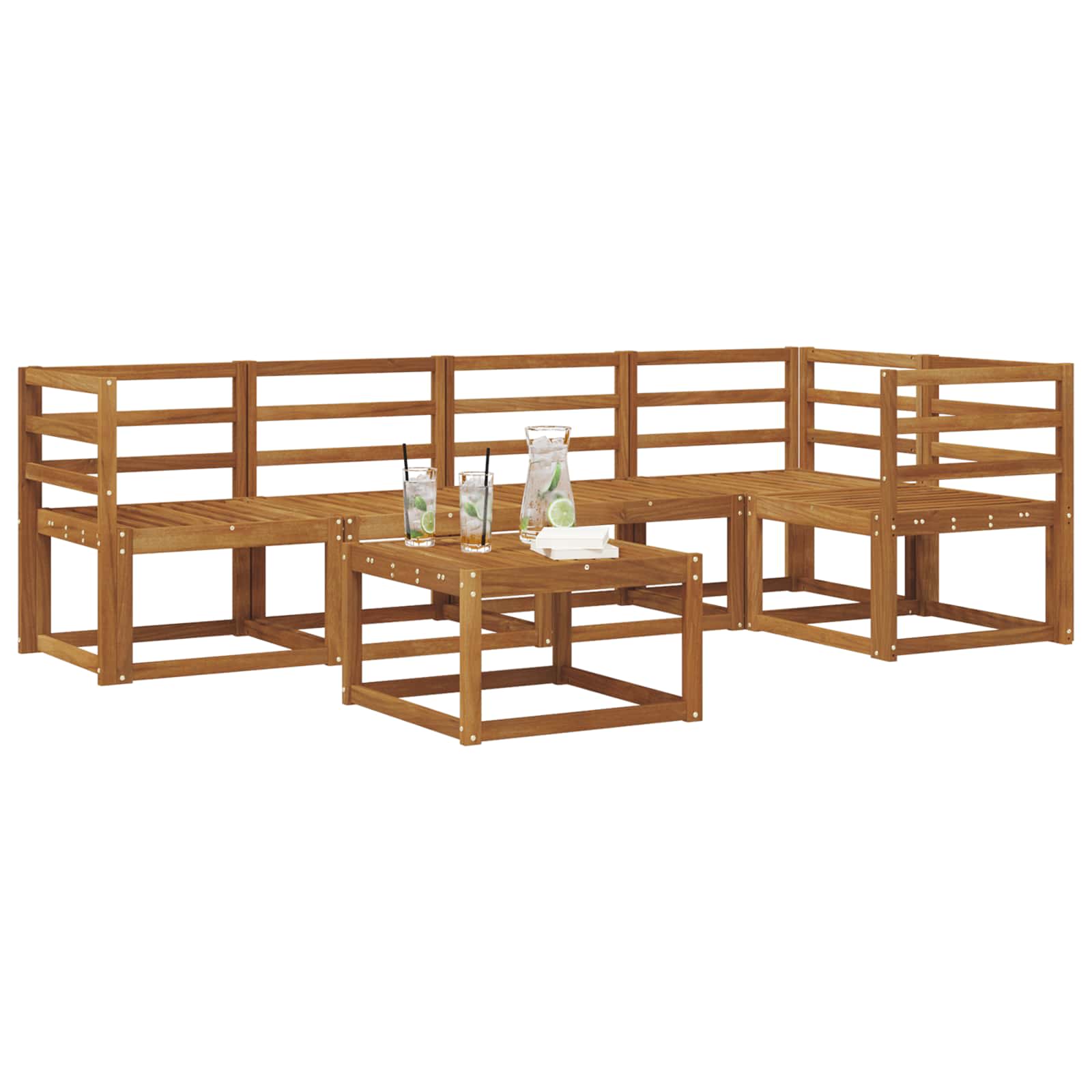 Bankstel 6 pcs Naturel Massief Acaciahout image 3