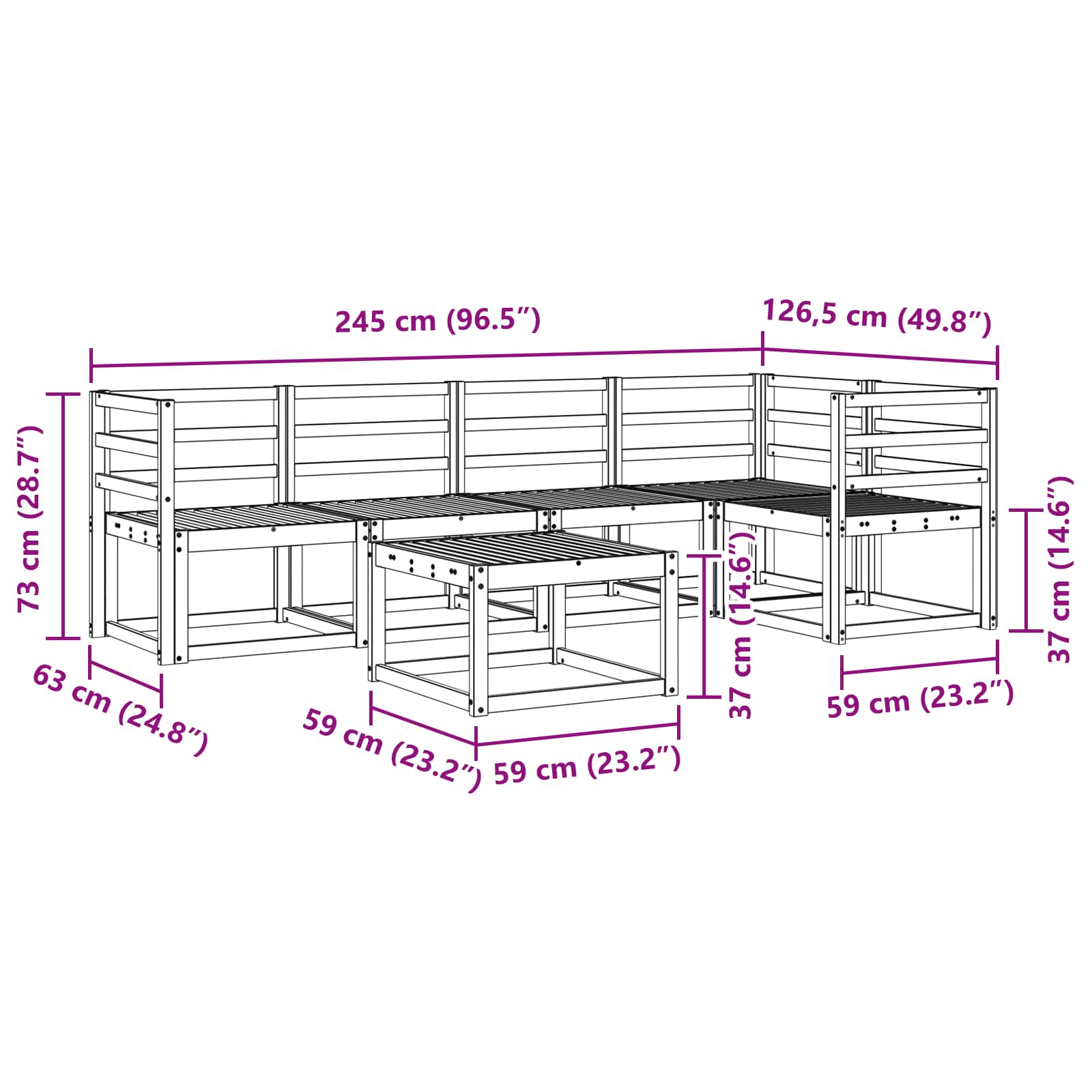 Bankstel 6 pcs Naturel Massief Acaciahout image 10
