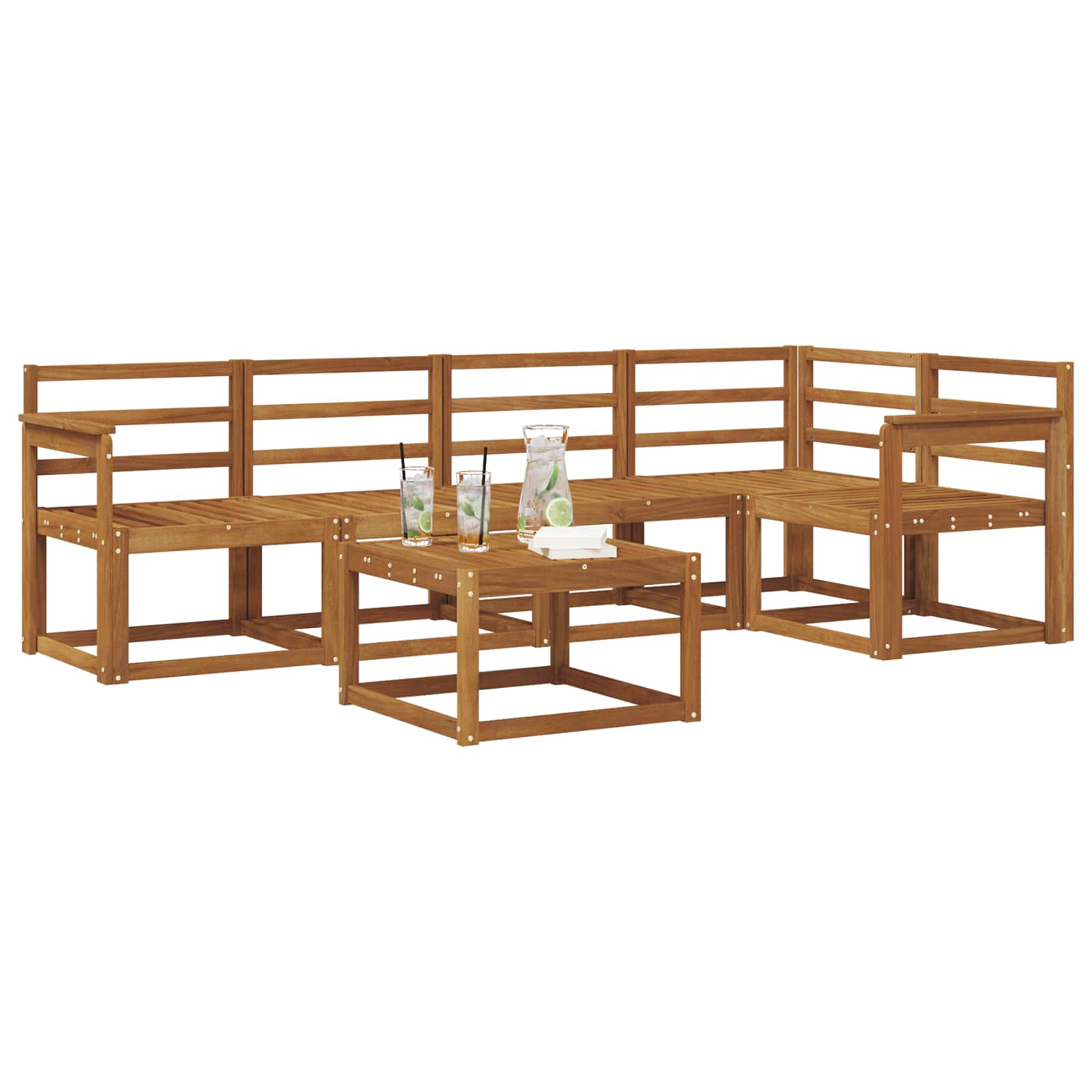 Bankstel 6 pcs Naturel Massief Acaciahout image 3