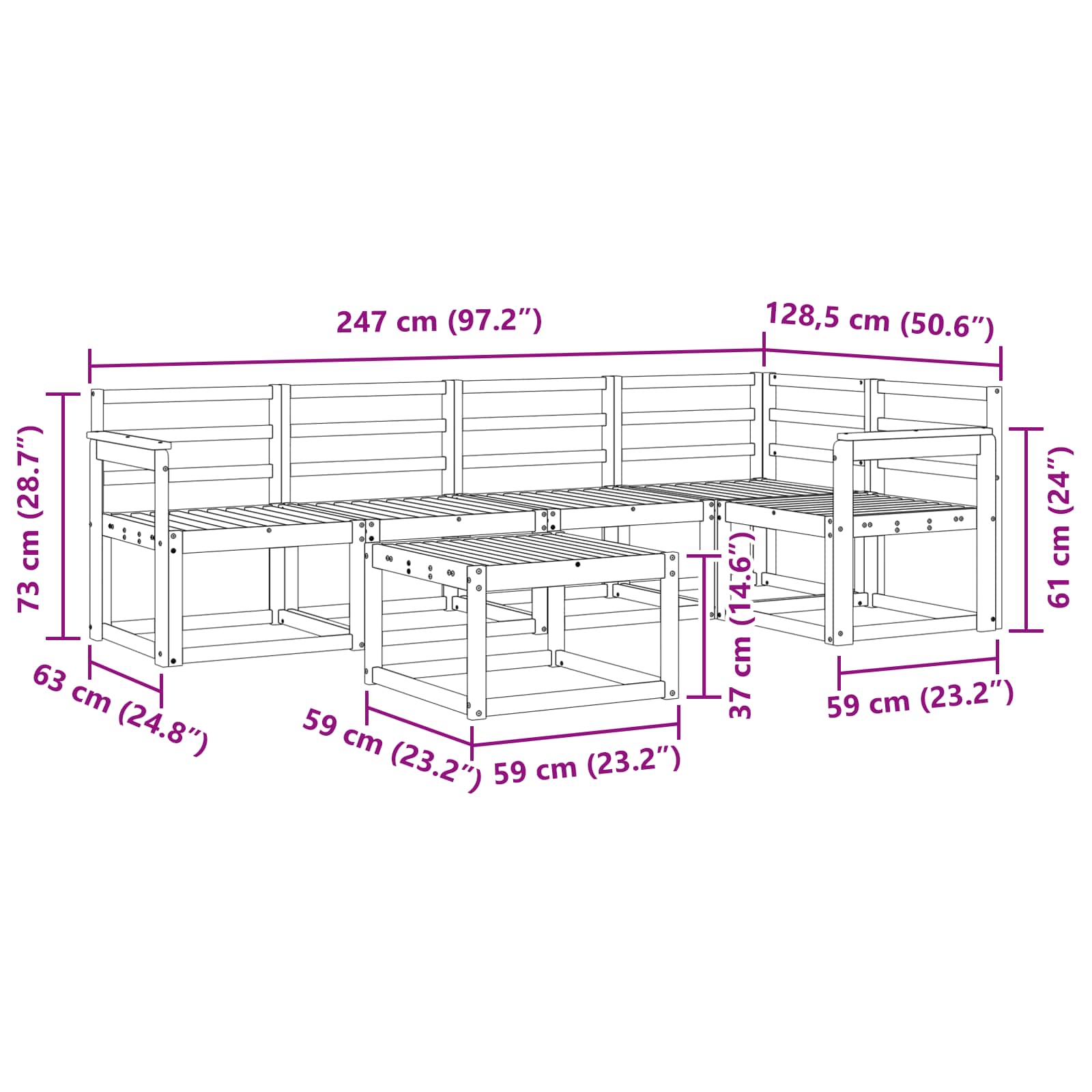 Bankstel 6 pcs Naturel Massief Acaciahout image 10