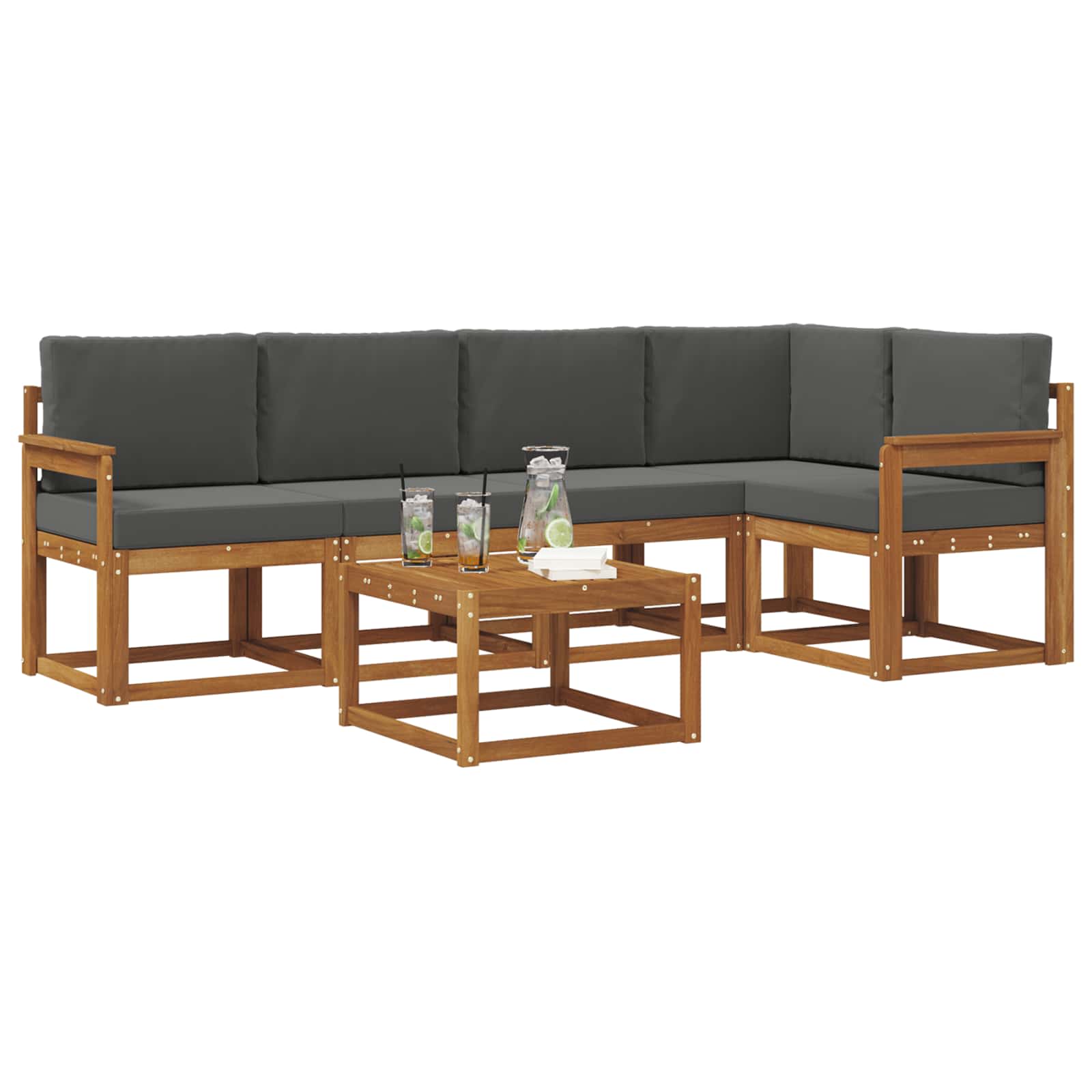 Thumbnail - vidaXL Outdoor-Sofagarnitur mit Kissen 6 pcs Natur und Anthrazit