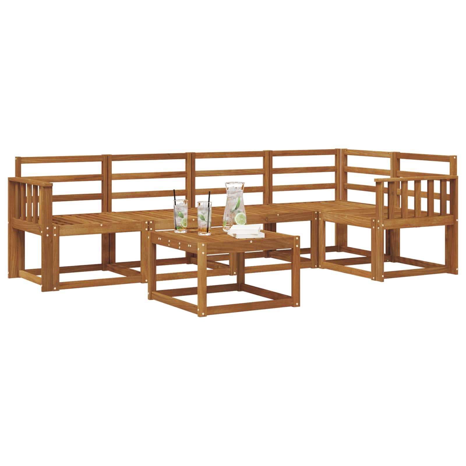 Bankstel 6 pcs Naturel Massief Acaciahout image 3