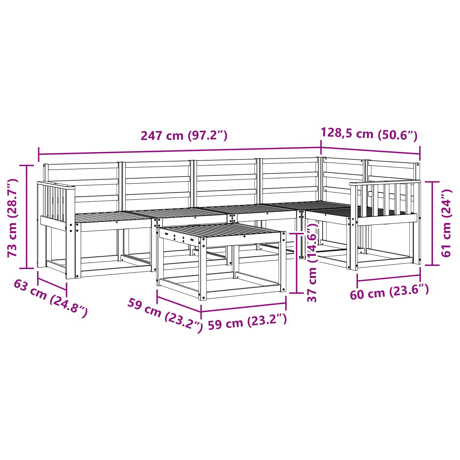 Bankstel 6 pcs Naturel Massief Acaciahout image 10