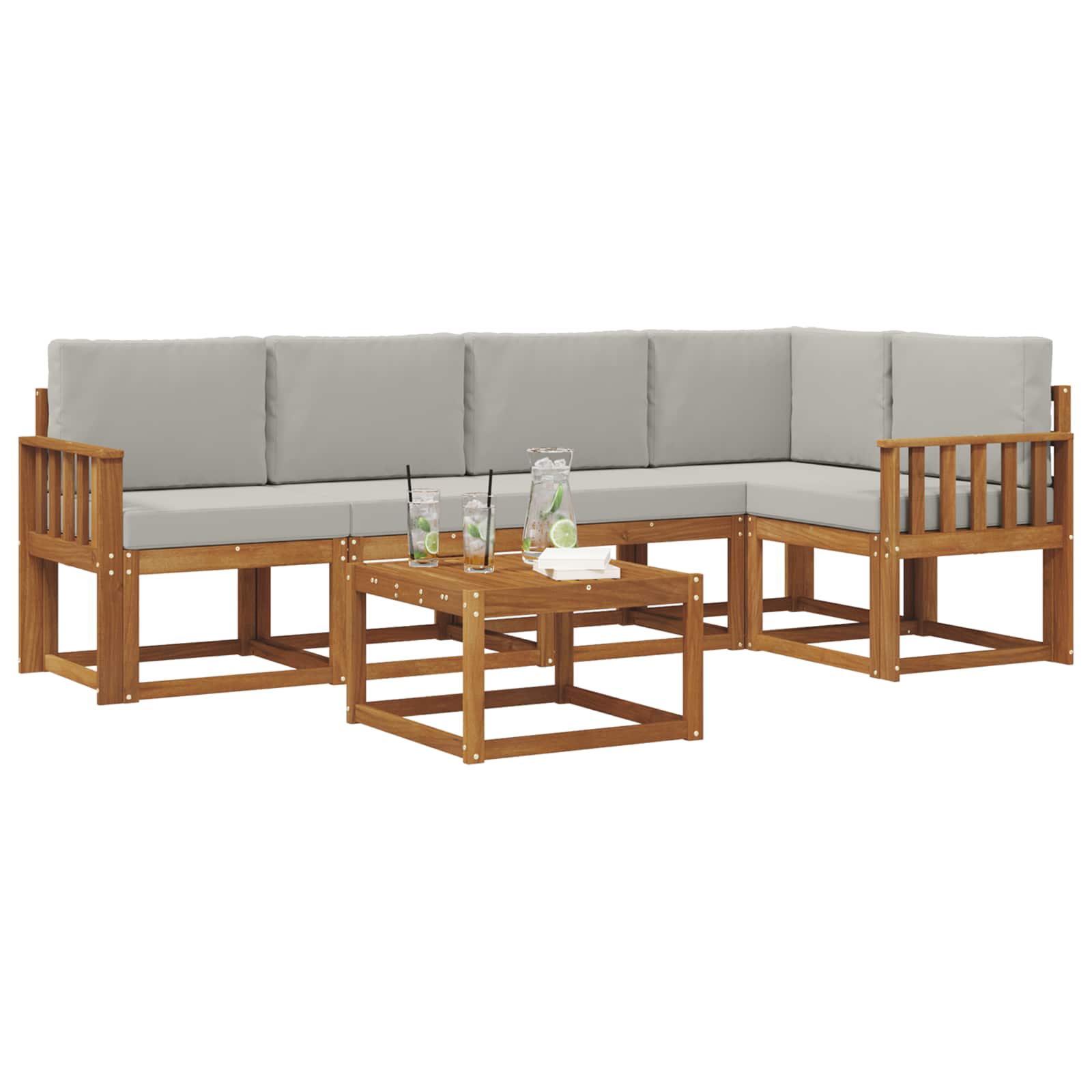 vidaXL Outdoor-Sofagarnitur mit Kissen 6 pcs Natürlich und Hellgrau – Bild 3