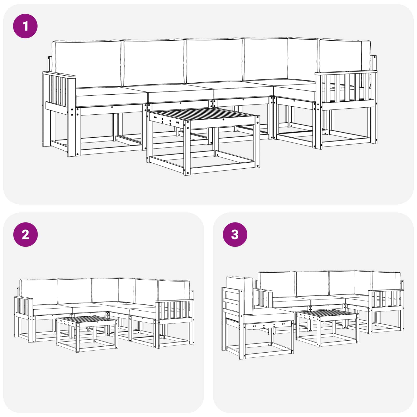 vidaXL Outdoor-Sofagarnitur mit Kissen 6 pcs Natürlich und Hellgrau – Bild 8
