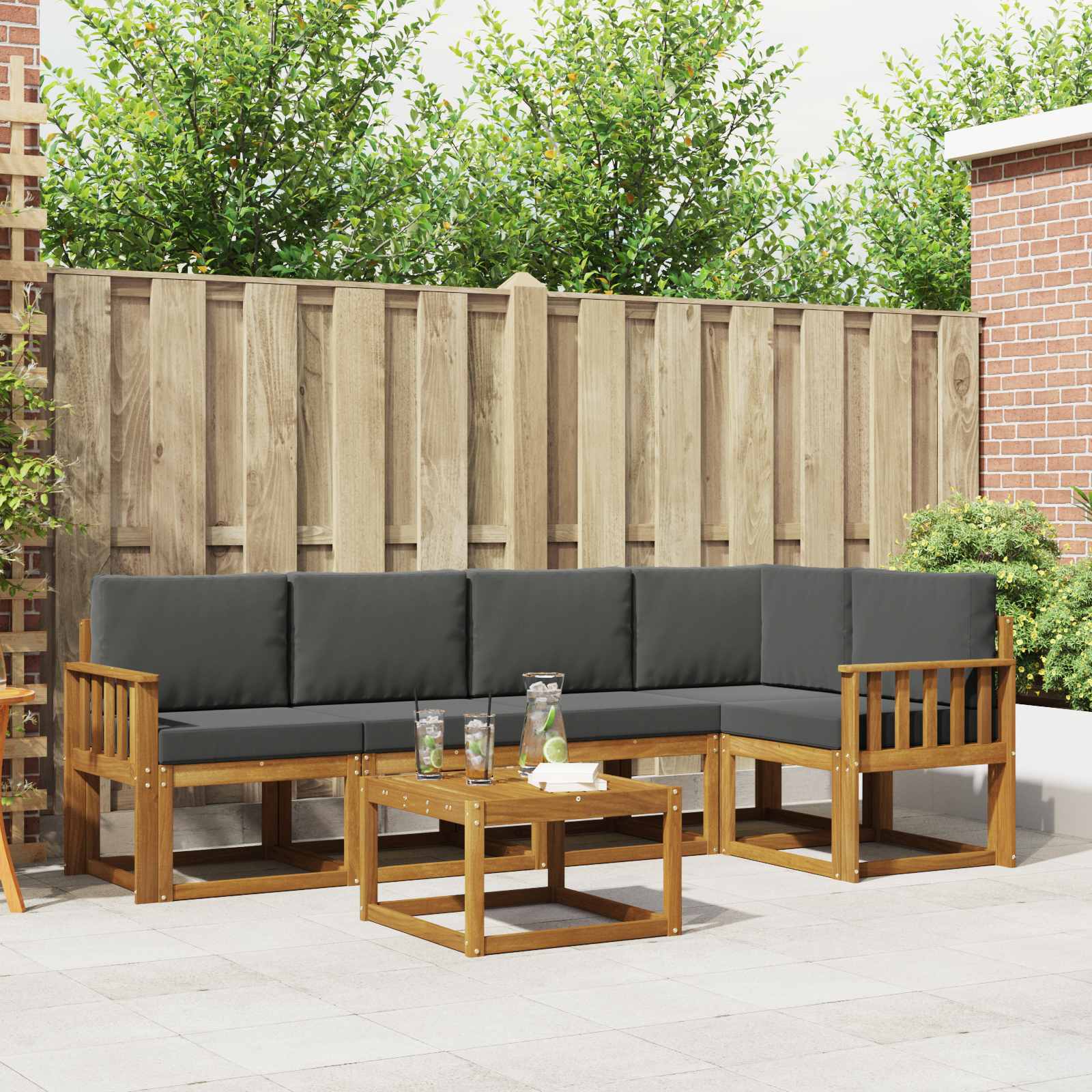 vidaXL Outdoor-Sofagarnitur mit Kissen 6 pcs Natur und Anthrazit