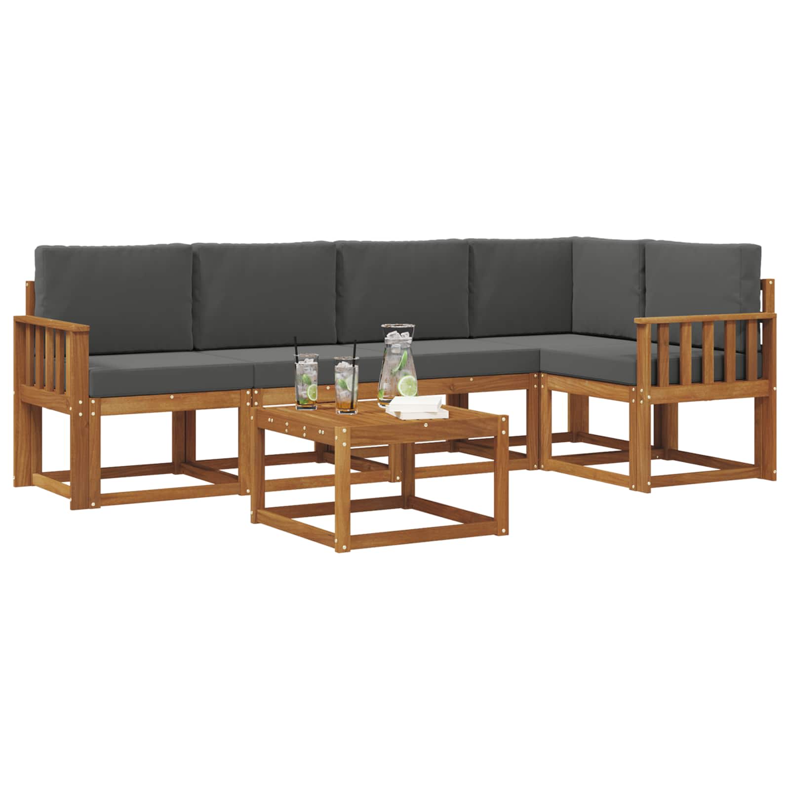 Thumbnail - vidaXL Outdoor-Sofagarnitur mit Kissen 6 pcs Natur und Anthrazit