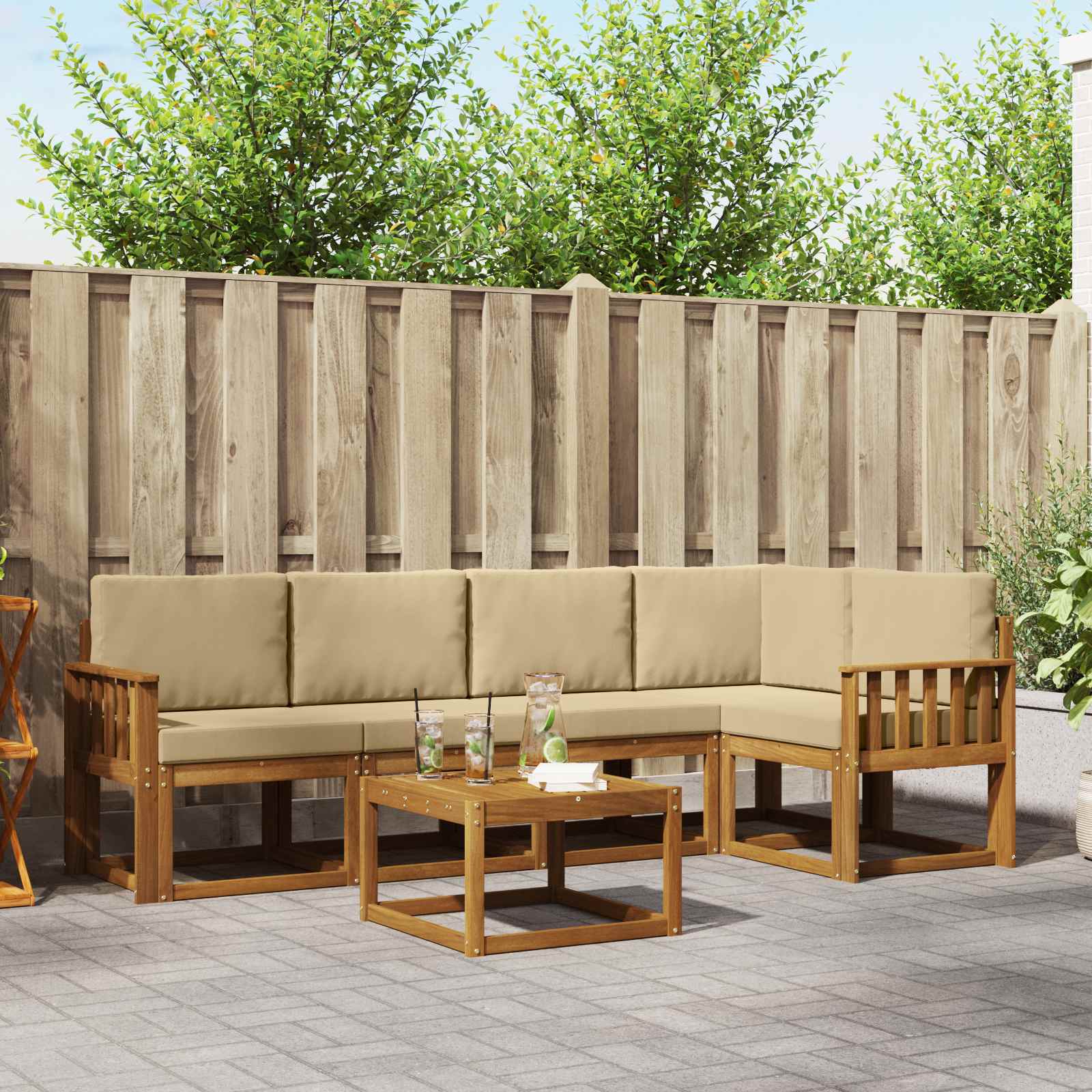 vidaXL Sofa Set mit Kissen 6 pcs Natur und Beige