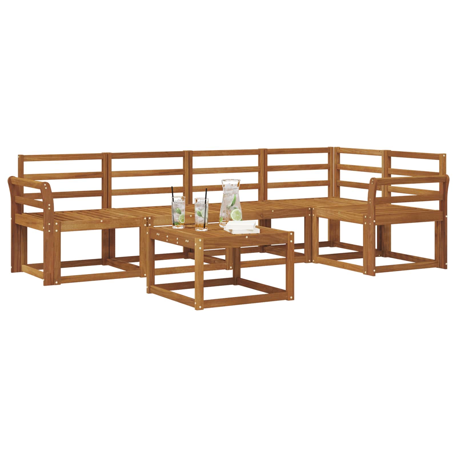 Bankstel 6 pcs Naturel Massief Acaciahout image 3