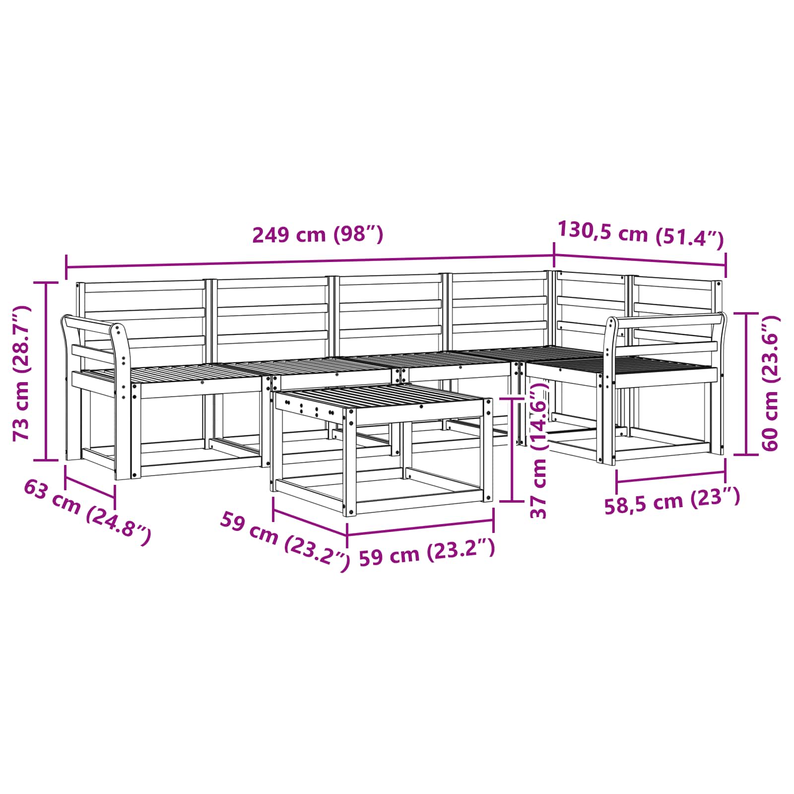 Bankstel 6 pcs Naturel Massief Acaciahout image 10