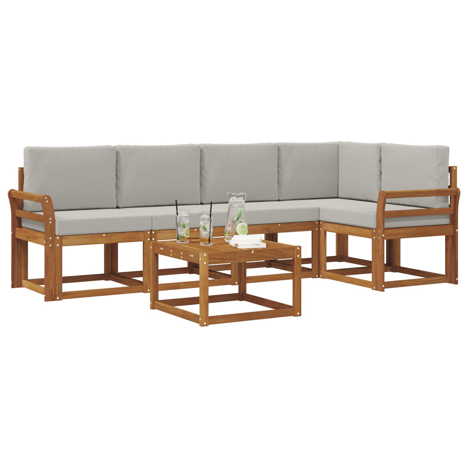 Thumbnail - vidaXL Outdoor-Sofagarnitur mit Kissen 6 pcs Natürlich und Hellgrau