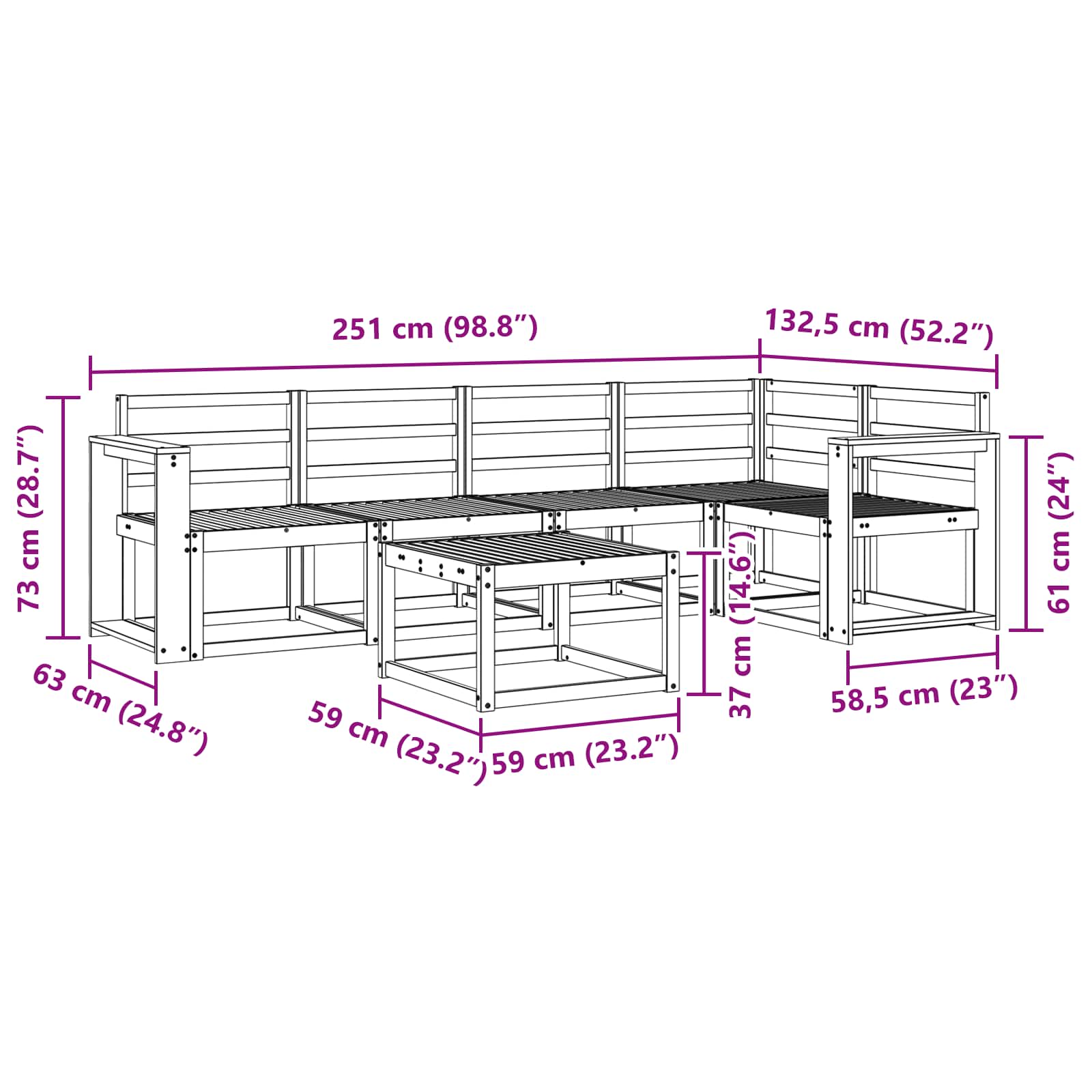 Bankstel 6 pcs Naturel Massief Acaciahout image 10