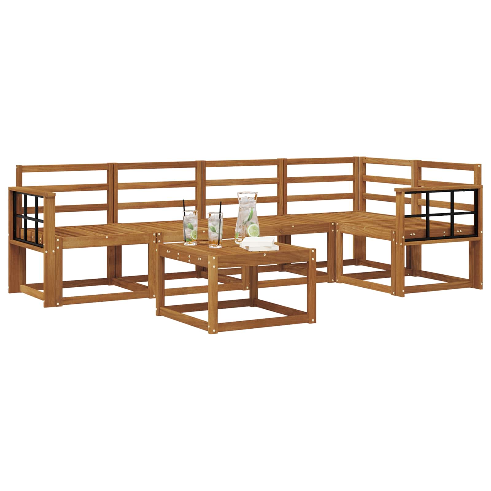 Bankstel 6 pcs Naturel Massief Acaciahout image 3