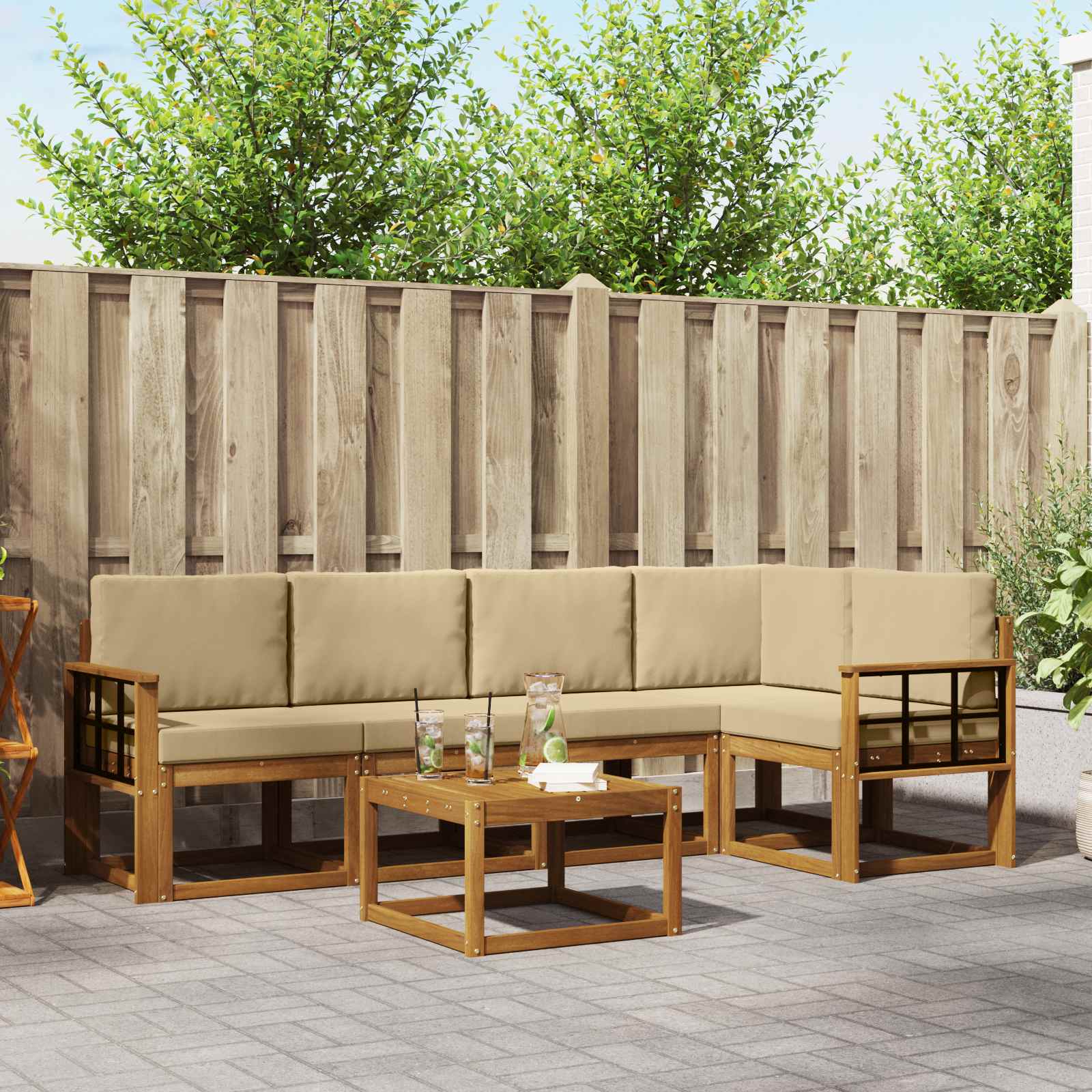 Thumbnail - vidaXL Sofa Set mit Kissen 6 pcs Natur und Beige