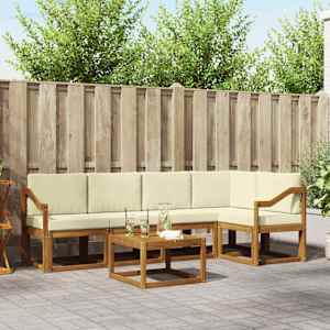 Zunanja garnitura za sedenje z blazino 6 pcs Naravna in smetana