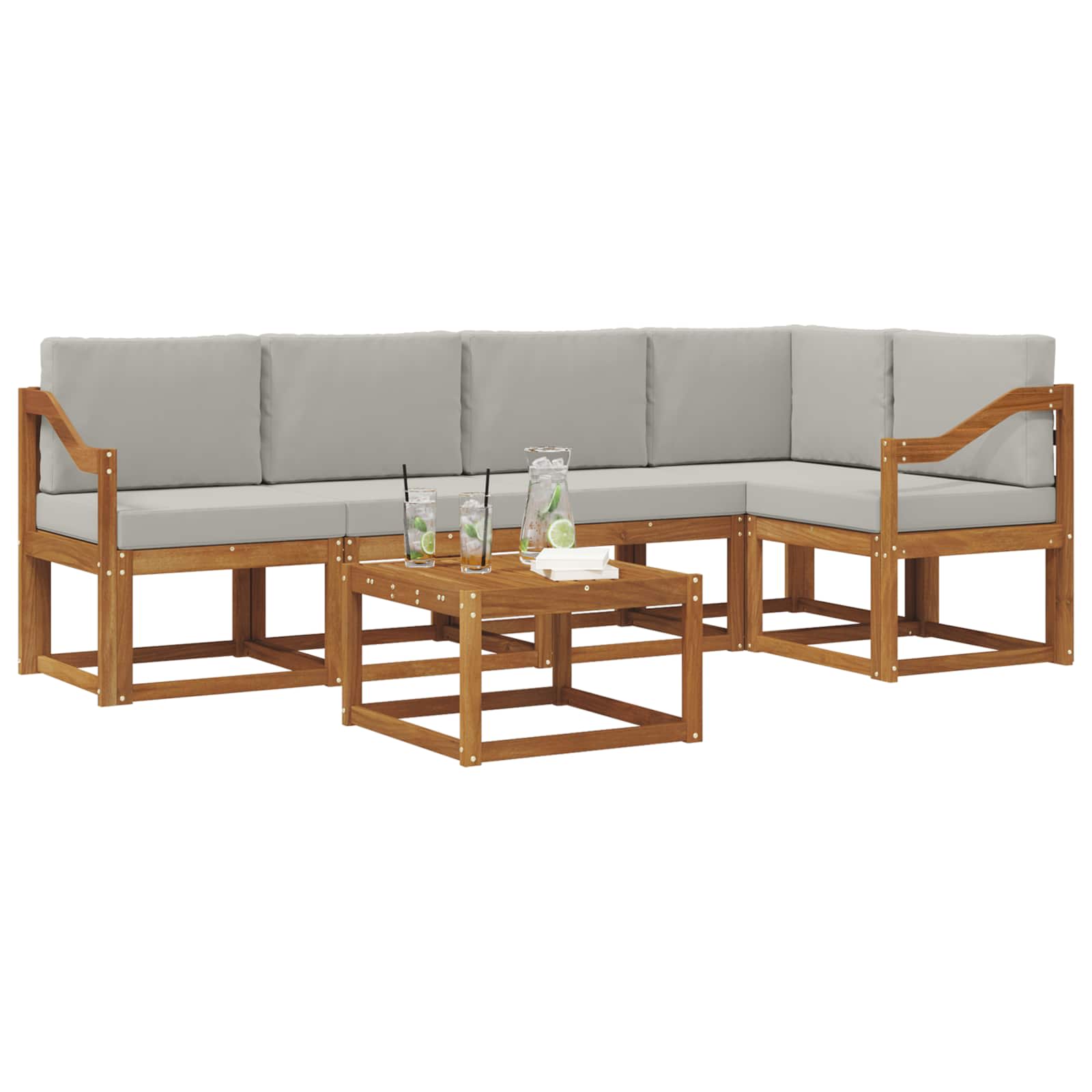 Zunanja garnitura za sedenje 6 pcs Naravna in svetlo siva - slika 3