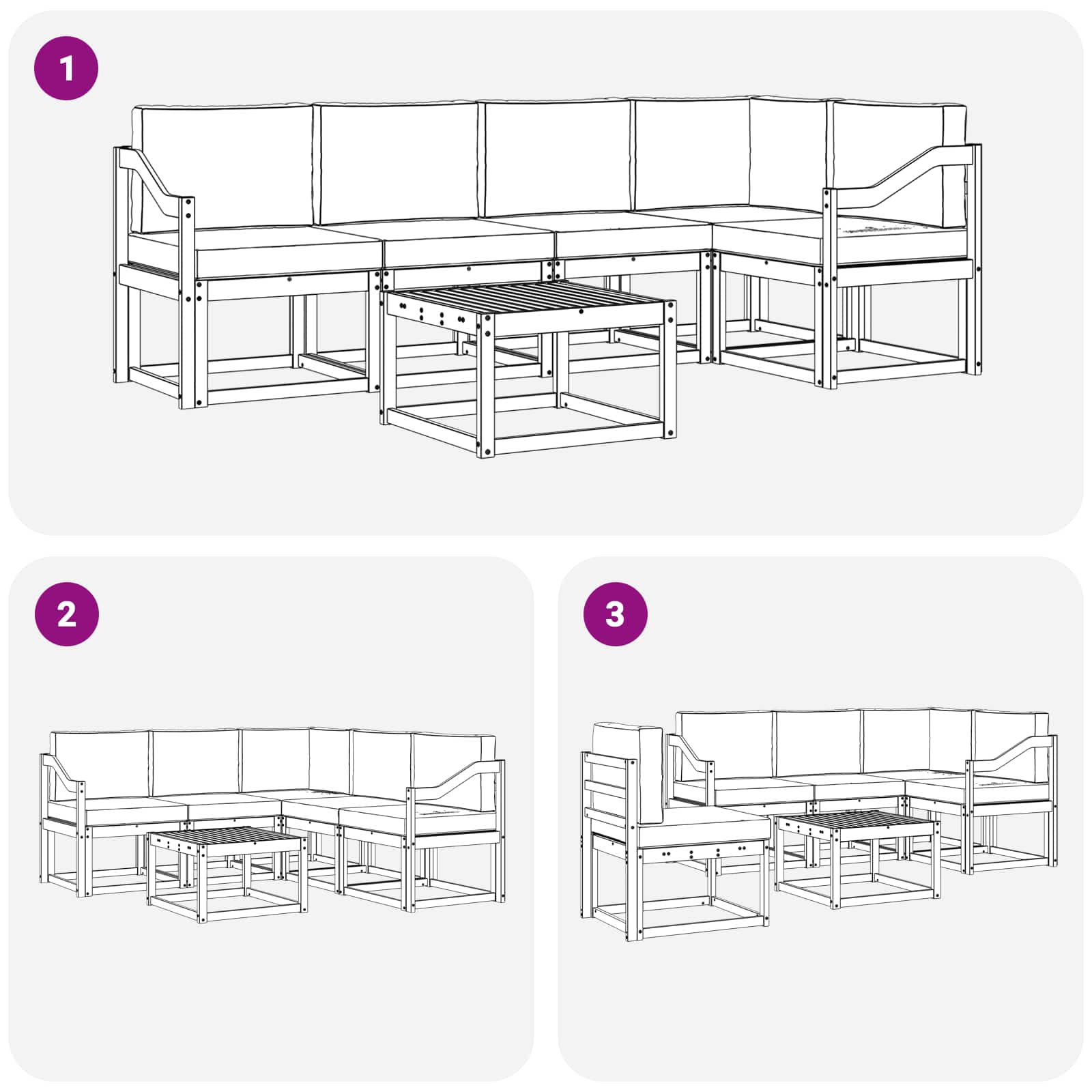 Zunanja garnitura za sedenje 6 pcs Naravna in svetlo siva - slika 8