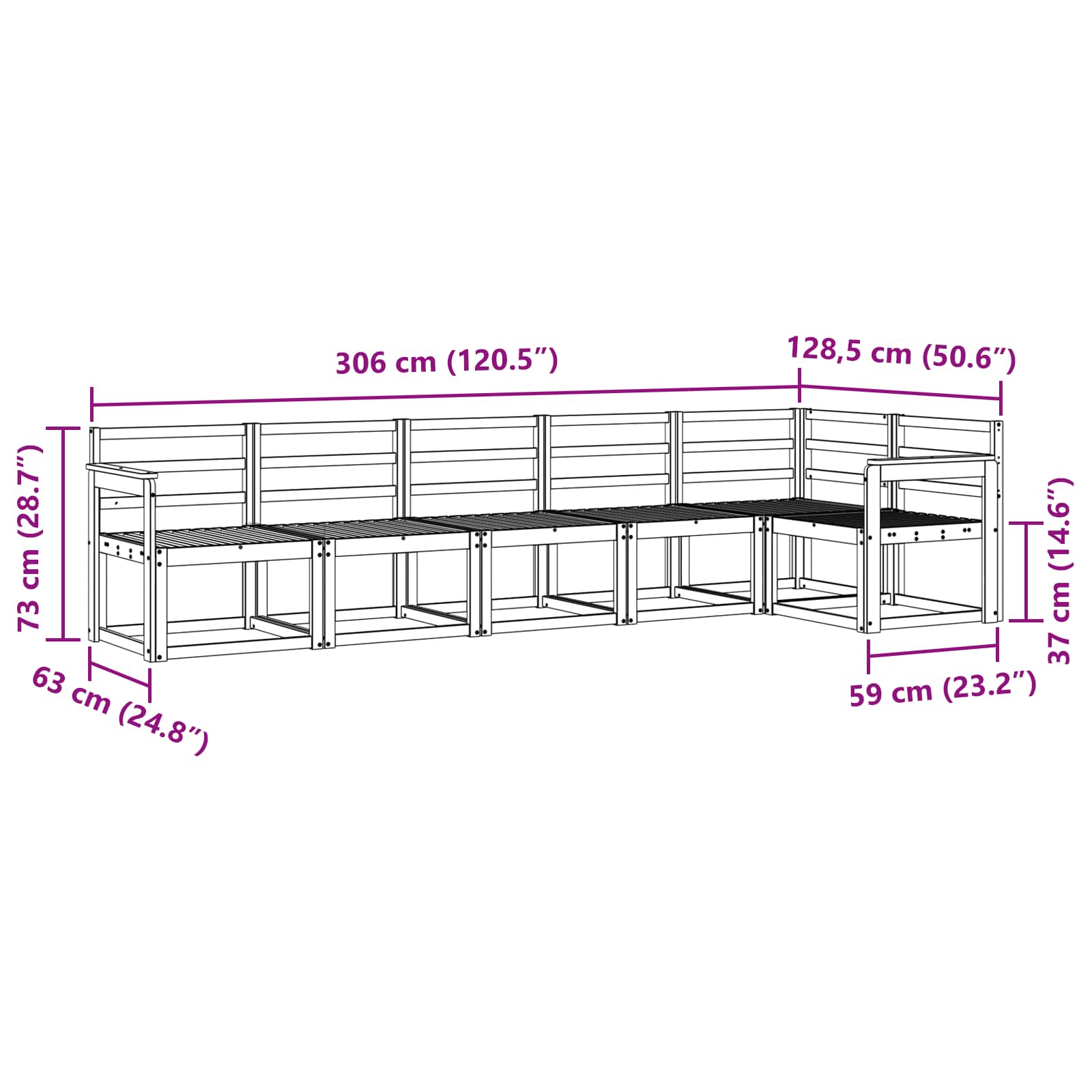 Buiten bankenset 6 pcs Naturel Massief Acaciahout image 7