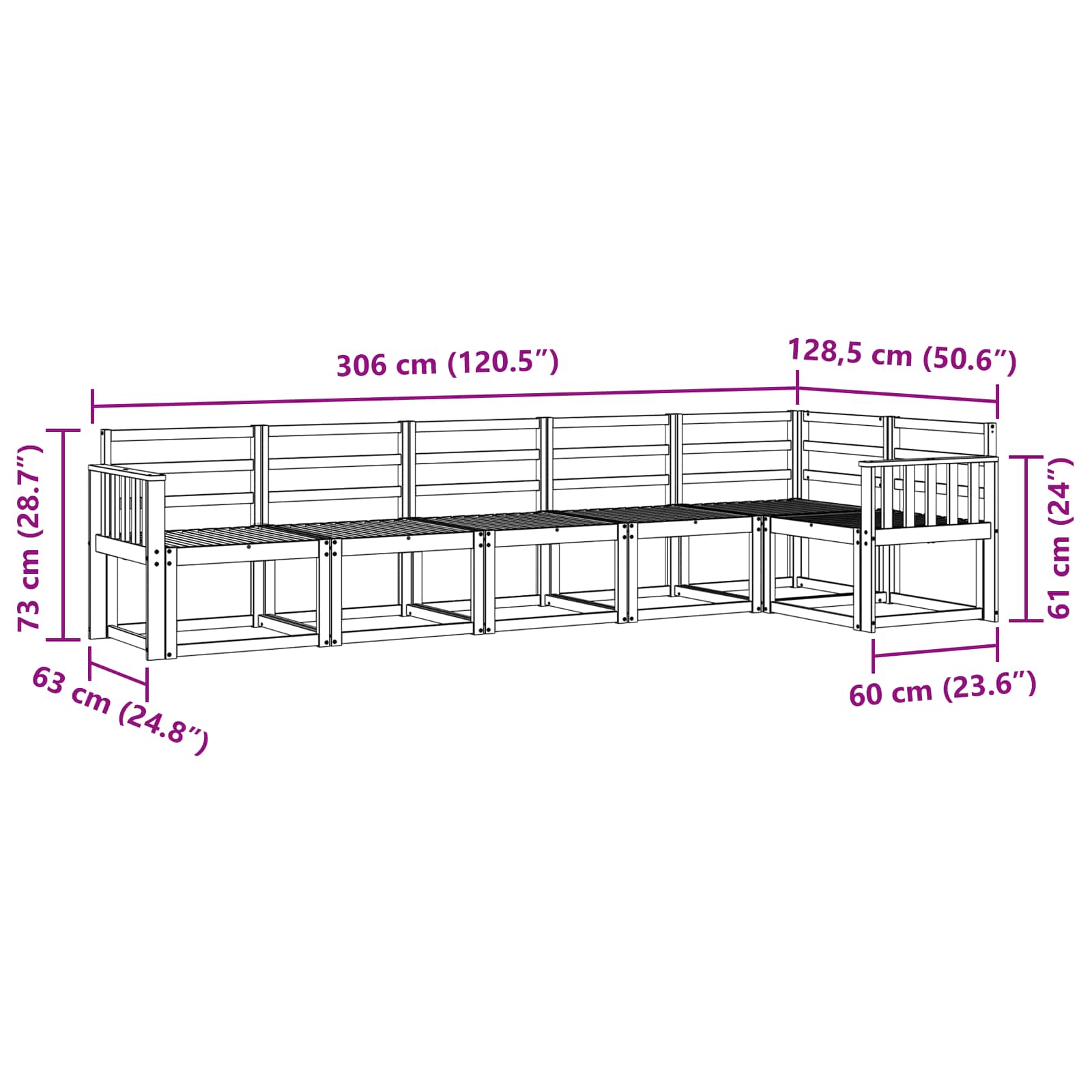 Buiten bankenset 6 pcs Naturel Massief Acaciahout image 7