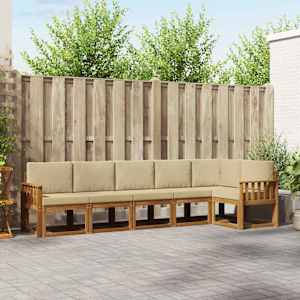 Zunanja garnitura za sedenje z blazino 6 pcs Naravna in bež