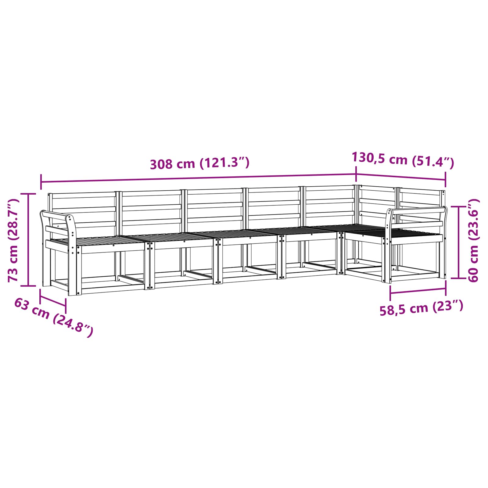 Buiten bankenset 6 pcs Naturel Massief Acaciahout image 7