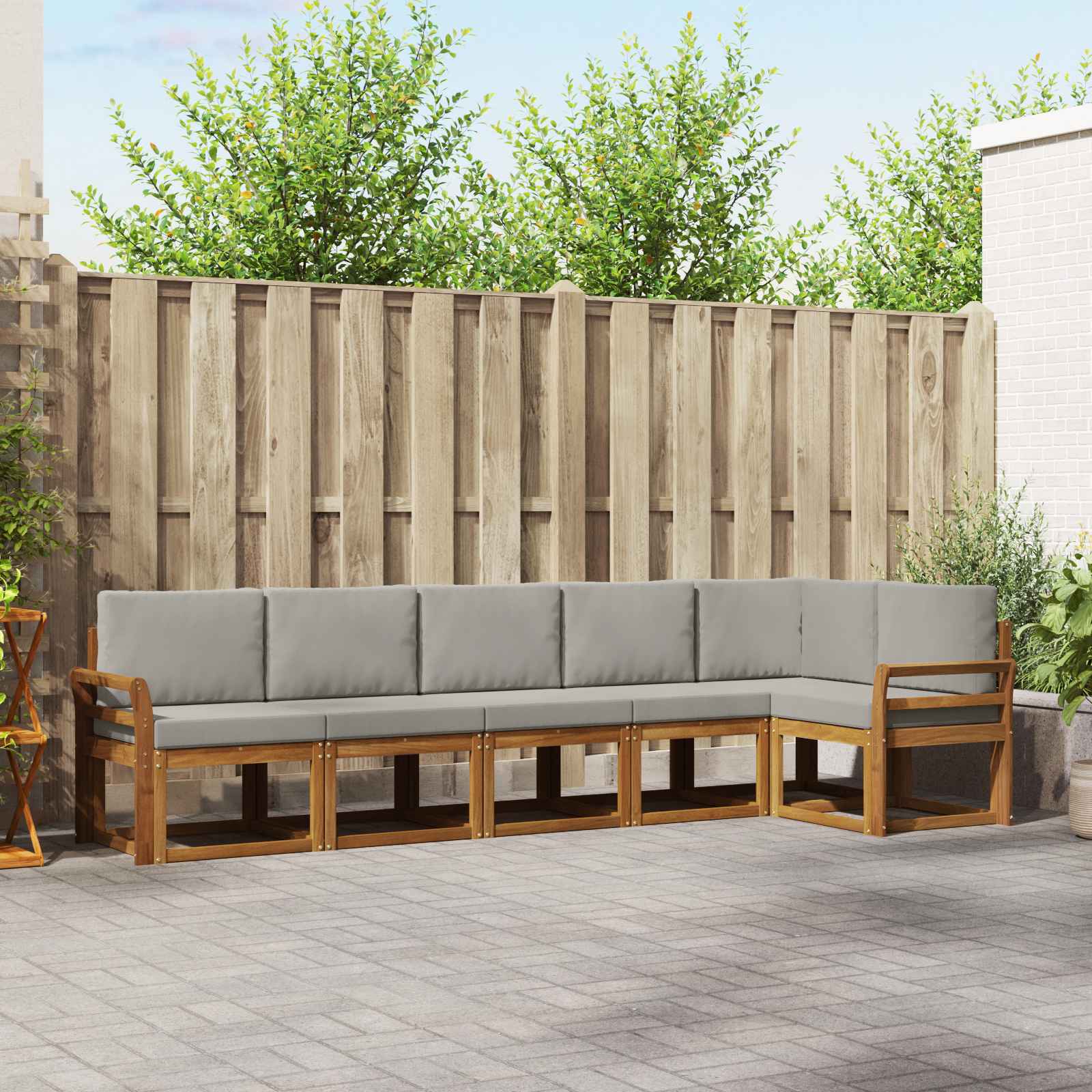 vidaXL Outdoor-Sofagarnitur mit Kissen 6 pcs Natürlich und Hellgrau