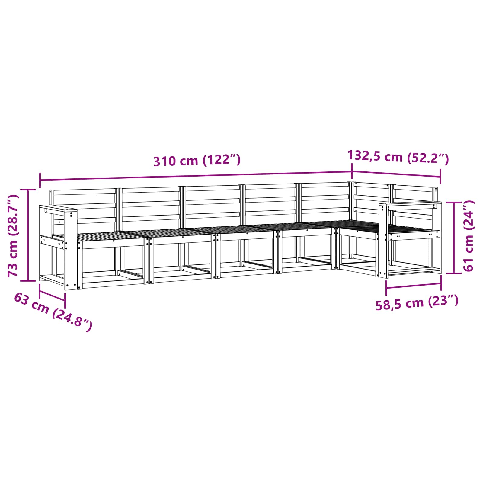 Buiten bankenset 6 pcs Naturel Massief Acaciahout image 7