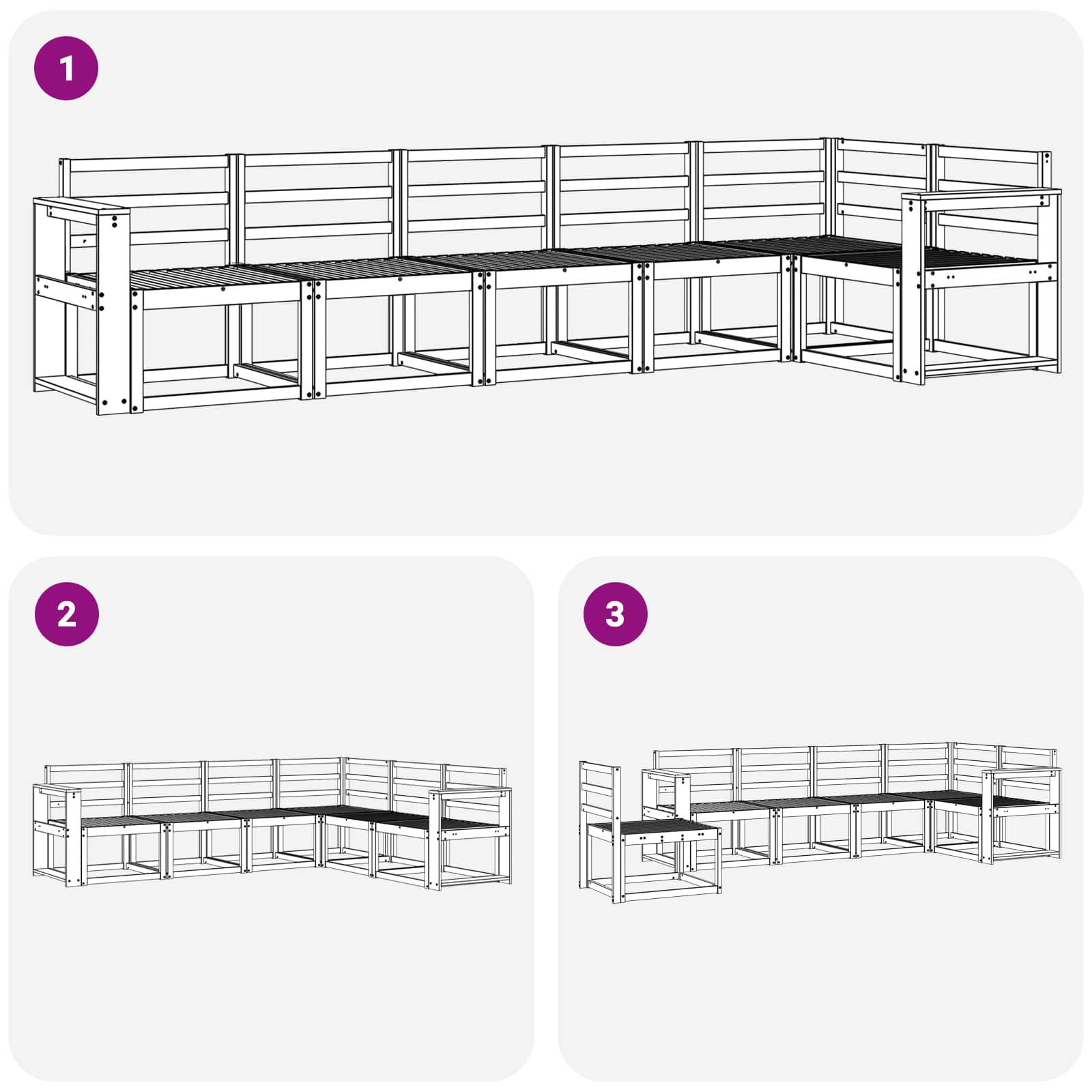 Buiten bankenset 6 pcs Naturel Massief Acaciahout image 6