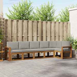 Zunanja garnitura za sedenje 6 pcs Naravna in svetlo siva