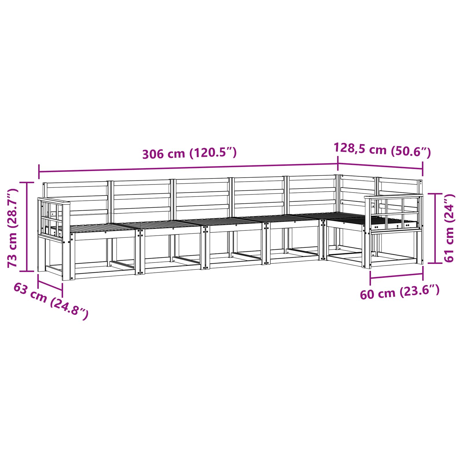 Buiten bankenset 6 pcs Naturel Massief Acaciahout image 7