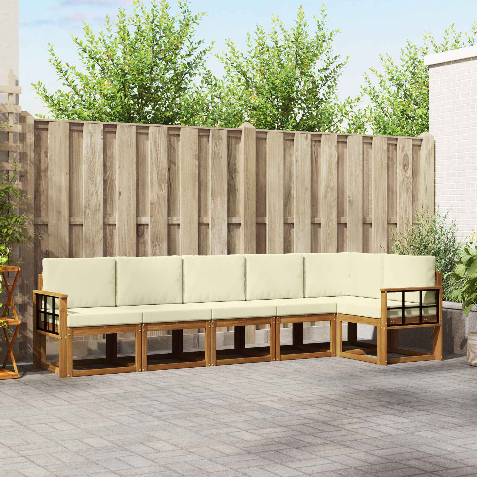 vidaXL Outdoor-Sofagarnitur mit Kissen 6 pcs Natur und Creme