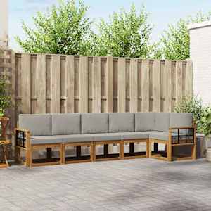 Zunanja garnitura za sedenje 6 pcs Naravna in svetlo siva