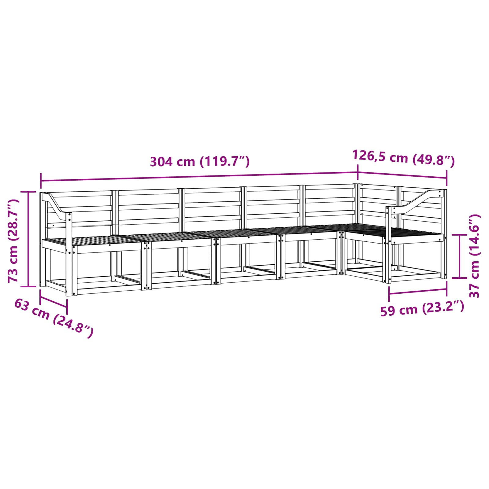Buiten bankenset 6 pcs Naturel Massief Acaciahout image 7